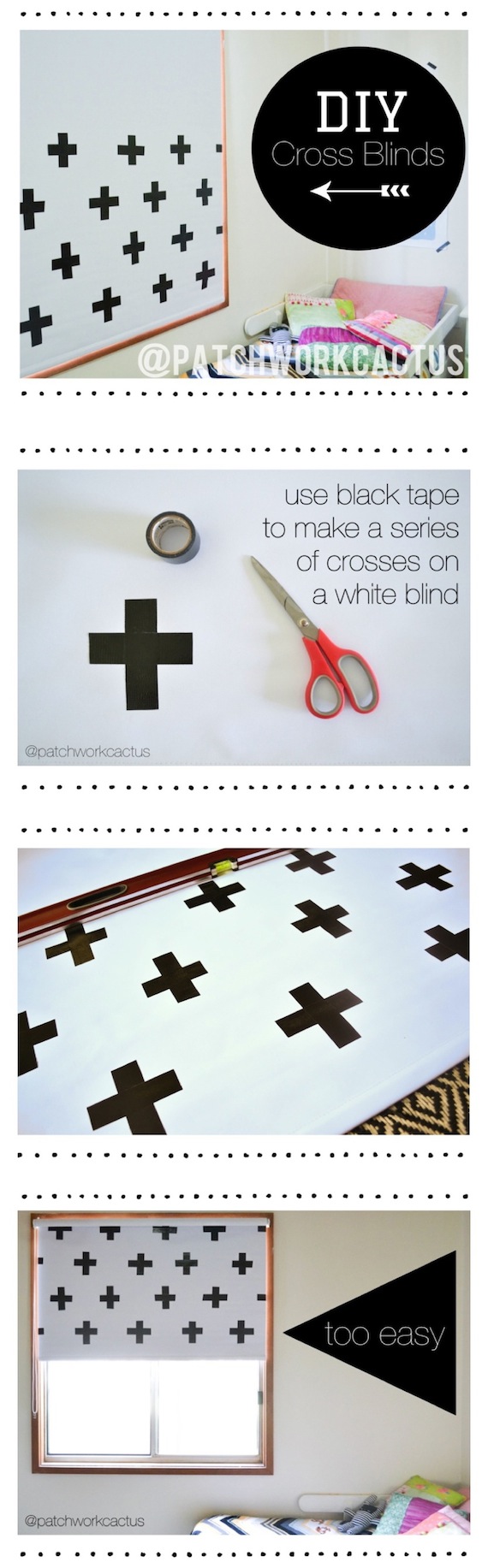 DIY Blinds tutorial by patchworkcactus - black and white crosses