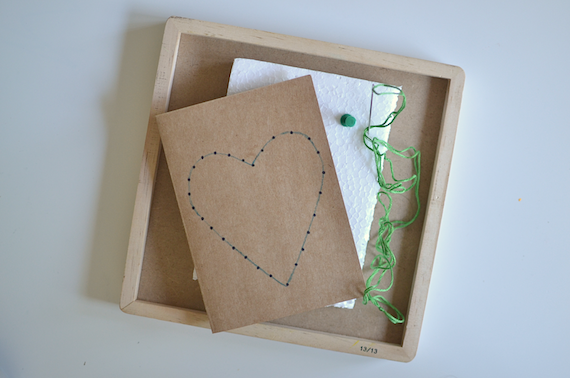 Heart Craft for kids - Montessori at home - sewing card for fine motor control by Patchwork Cactus Blog