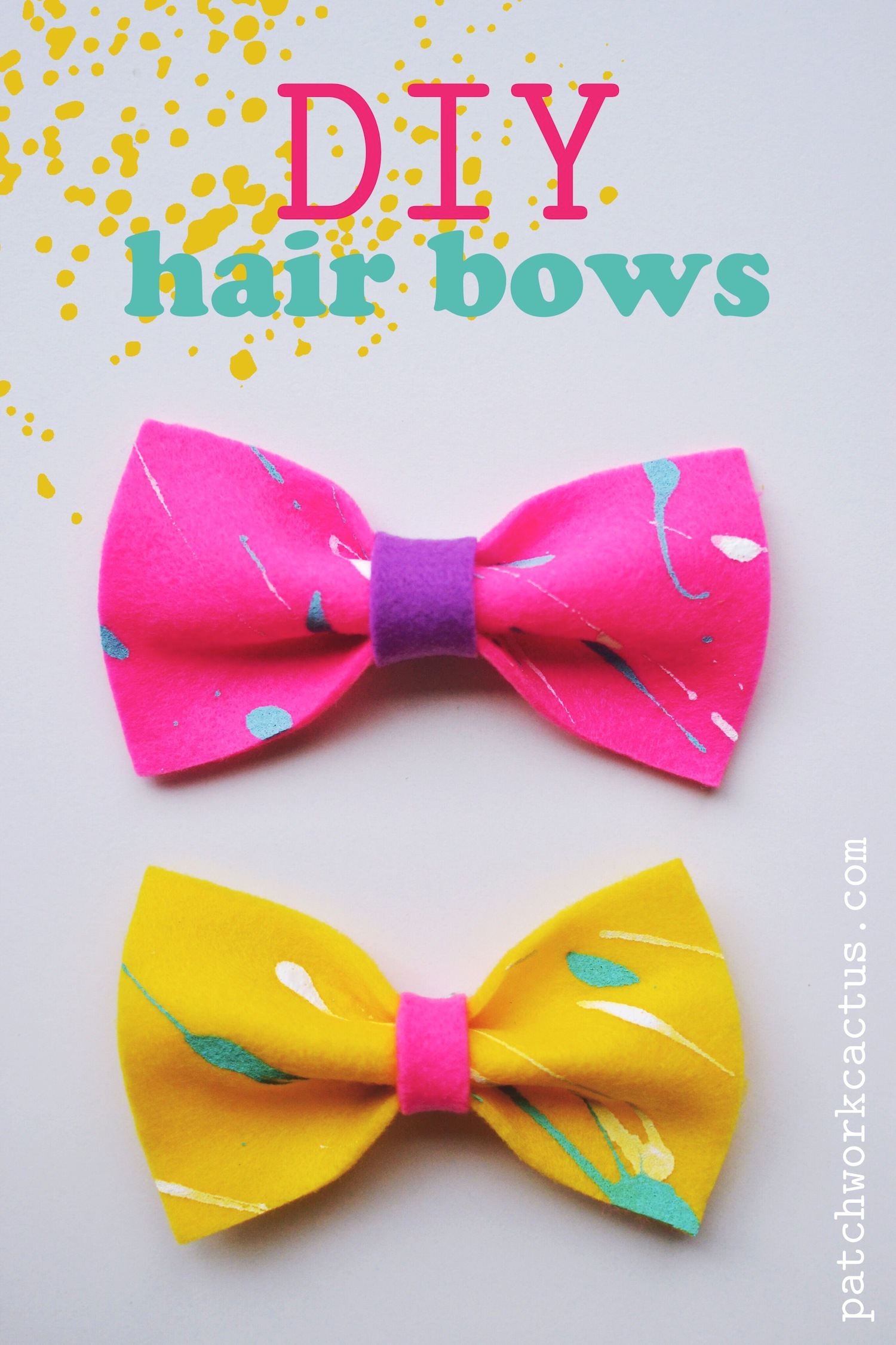 These paint splattered DIY felt hair bows are super cute and perfect for a party favour.